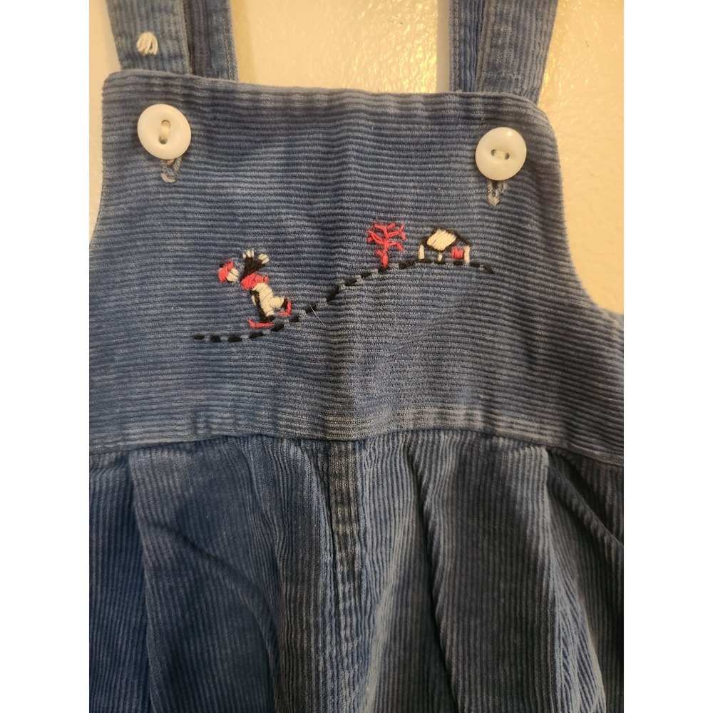 Vintage Health-Tex Blue Corduroy Overalls Cross Stitch Skiers 18 Months - Picture 2 of 5